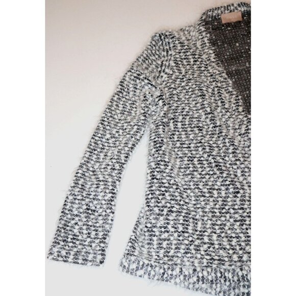 Muse Boucle Knit Cardigan Jacket Black White Textured Open Front Old Money Chic - Picture 5 of 9